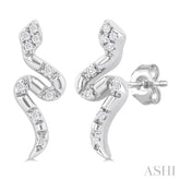 1/20 ctw Petite Snake Round Cut Diamond Fashion Stud Earring in 10K White Gold